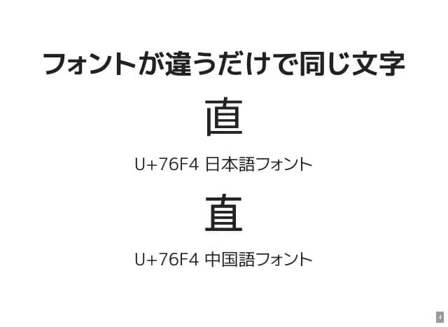 フォントが違うだけで同じ文字「直」